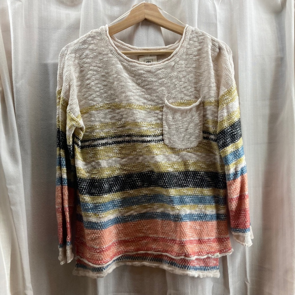 Ripcurl Women Striped Knit Sweater Lightweight Pocket Crew‎ Neck Size S Coastal